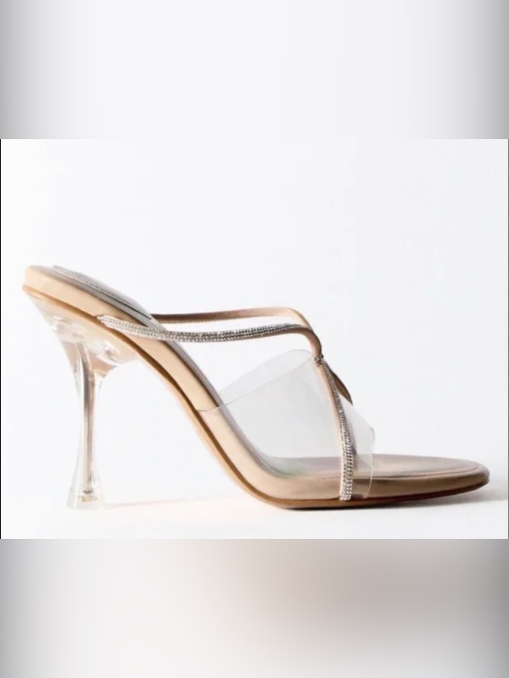 Zara Clear Heels with Rhinestone Straps - Nude
